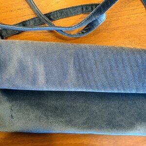 Anthropologie Blue Velvet Corded Shoulder & Crossbody Clutch Bag